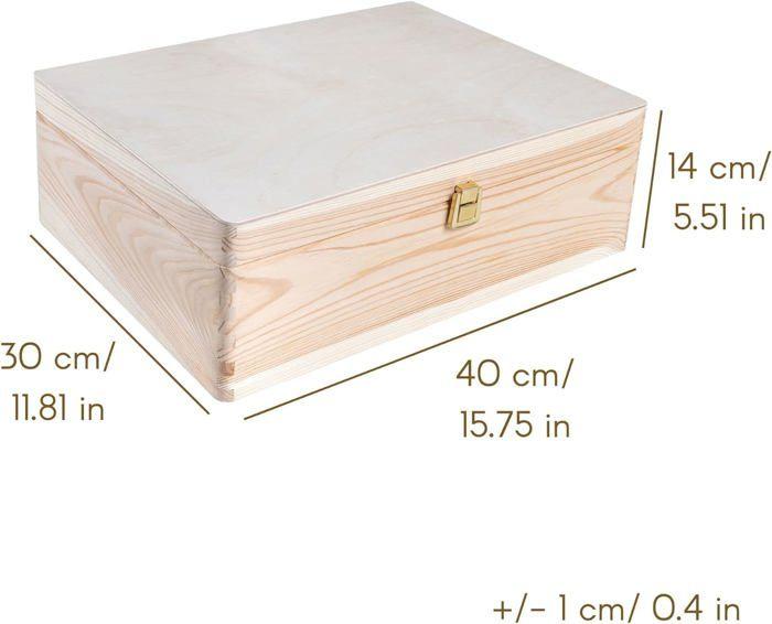 Деревянный ящик для хранения - CREATIVE DECO - 40 x 30 x 14 см - Неокрашенный - Запираемый - Крышка