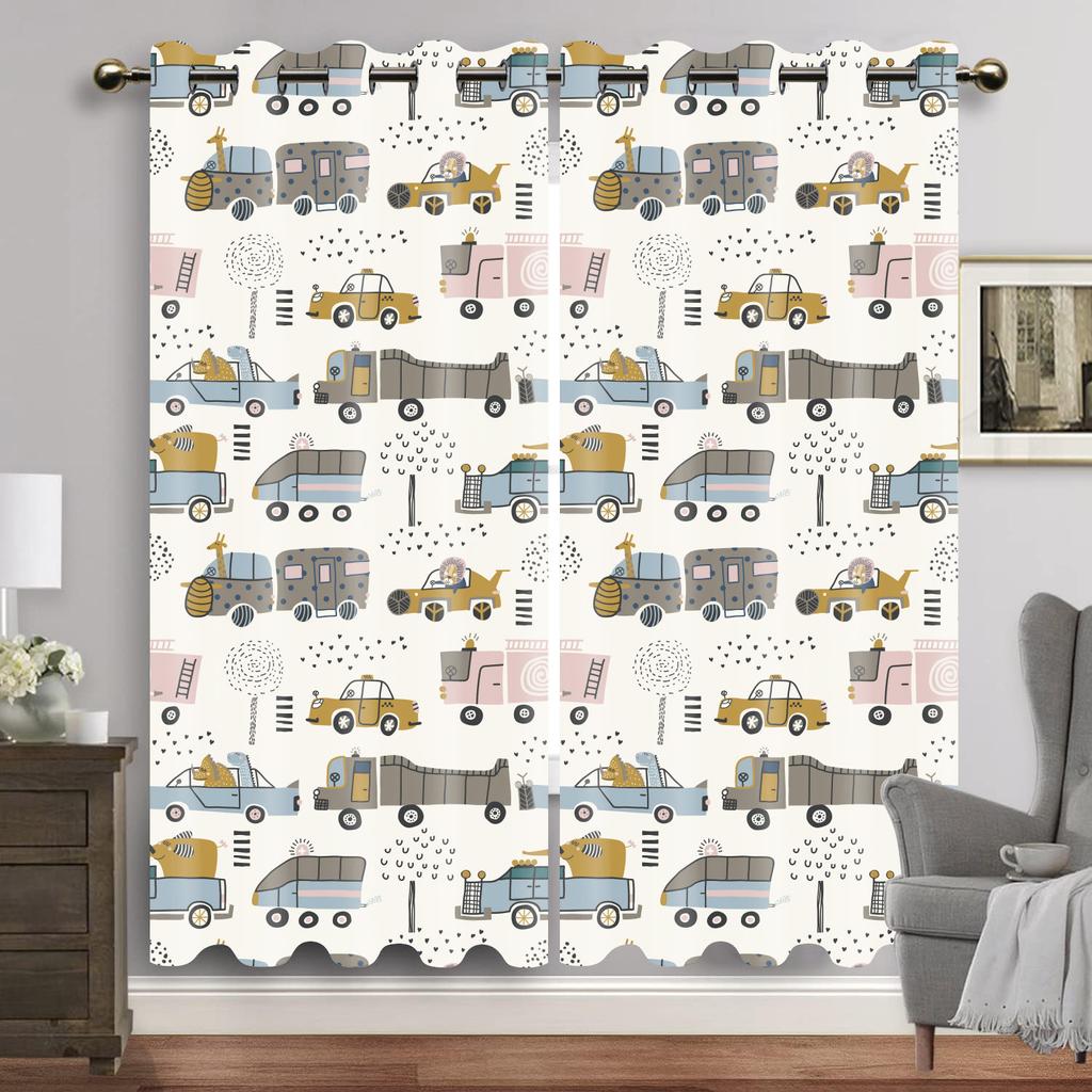 Cartoon Car Window Curtain Dinosaur Print Curtains Home Decor Animal Drapes for Boy Baby Children Bedroom Living Room Decoration