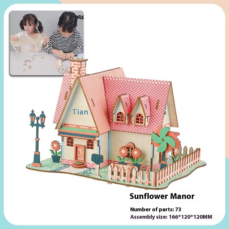 Деревянный 3D-пазл, сборка, модель здания, подросток, сделай сам, стиль, коттедж, развивающие игрушки, маленькие строительные игрушки для дома