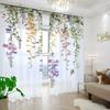 2 шт. Прозрачные шторы, Разноцветные, Каскадный цветочный и ботанический узор, Подходят для спальни и гостиной, Стиль с карманной лентой