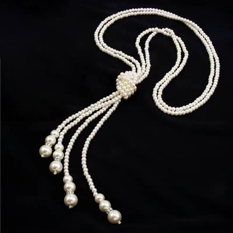 Элегантный двухслойный искусственный жемчуг свитер ожерелье для женщин женские воротники длинное цепное ожерелье