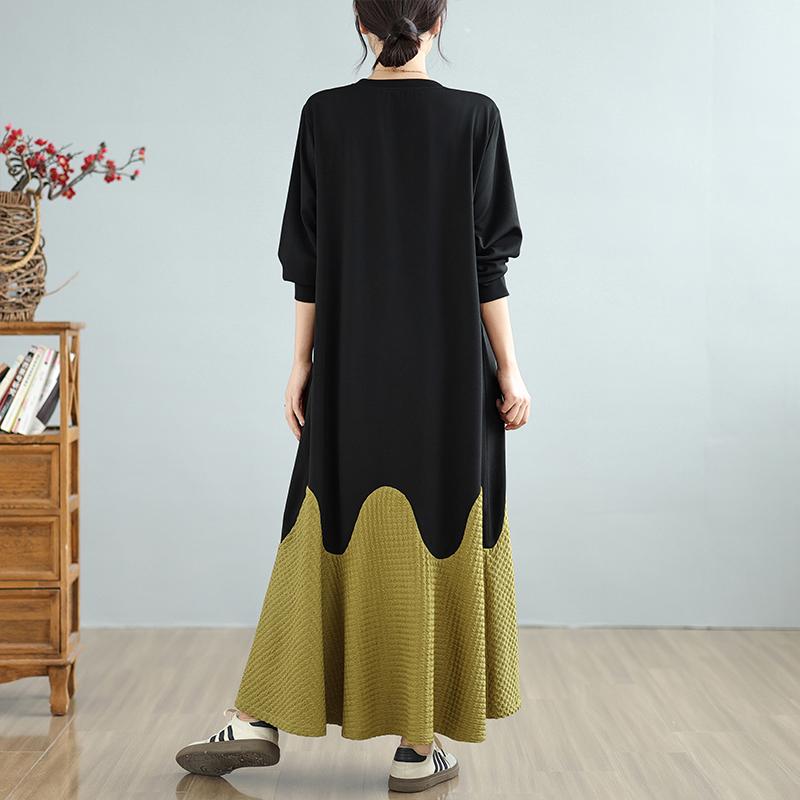 DIMANAF Женское 2025 Весна Большой Размер Повседневное Платье Базовое Свободное Винтажное Длинное Платье Макси Длинный Рукав Новое