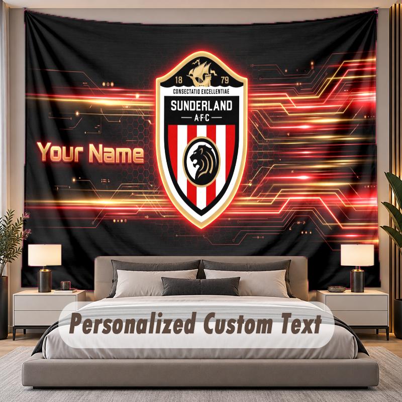 Custom Name Text Tapestry Sunderland FC Personalized Polyester Wall Tapestry For Bedroom And Room