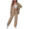 Women Casual Suit Set Elegant Women's Shirt Pants Set with Lapel Button-down Blouse Elastic Waist Trousers for Fall for Office