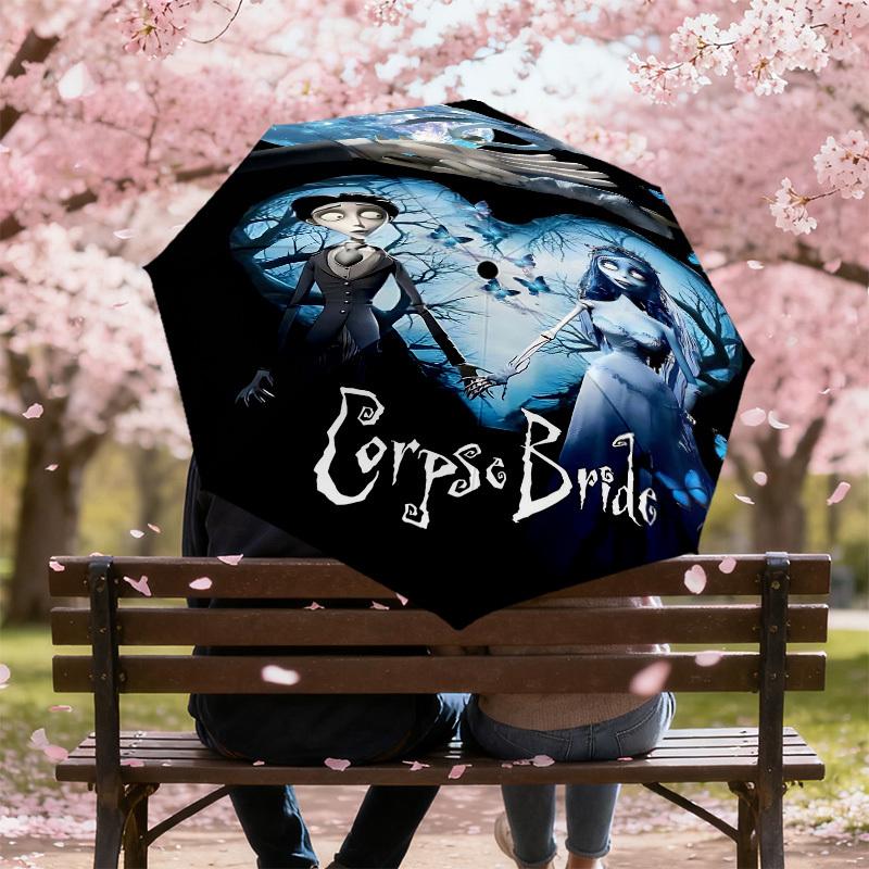 1pc Corpse Bride Automatic Open/Close Umbrella Compact Folding Umbrella with 8-Rib Shaft lightweight esign, for Women/Men1179A