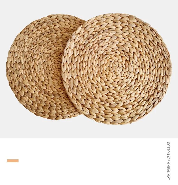 HeMu Natual Straw Weave Rattan Round Placemats Cups Mat Thickened Insulation Mat Dining Table Home Decor Sand Pot Mat