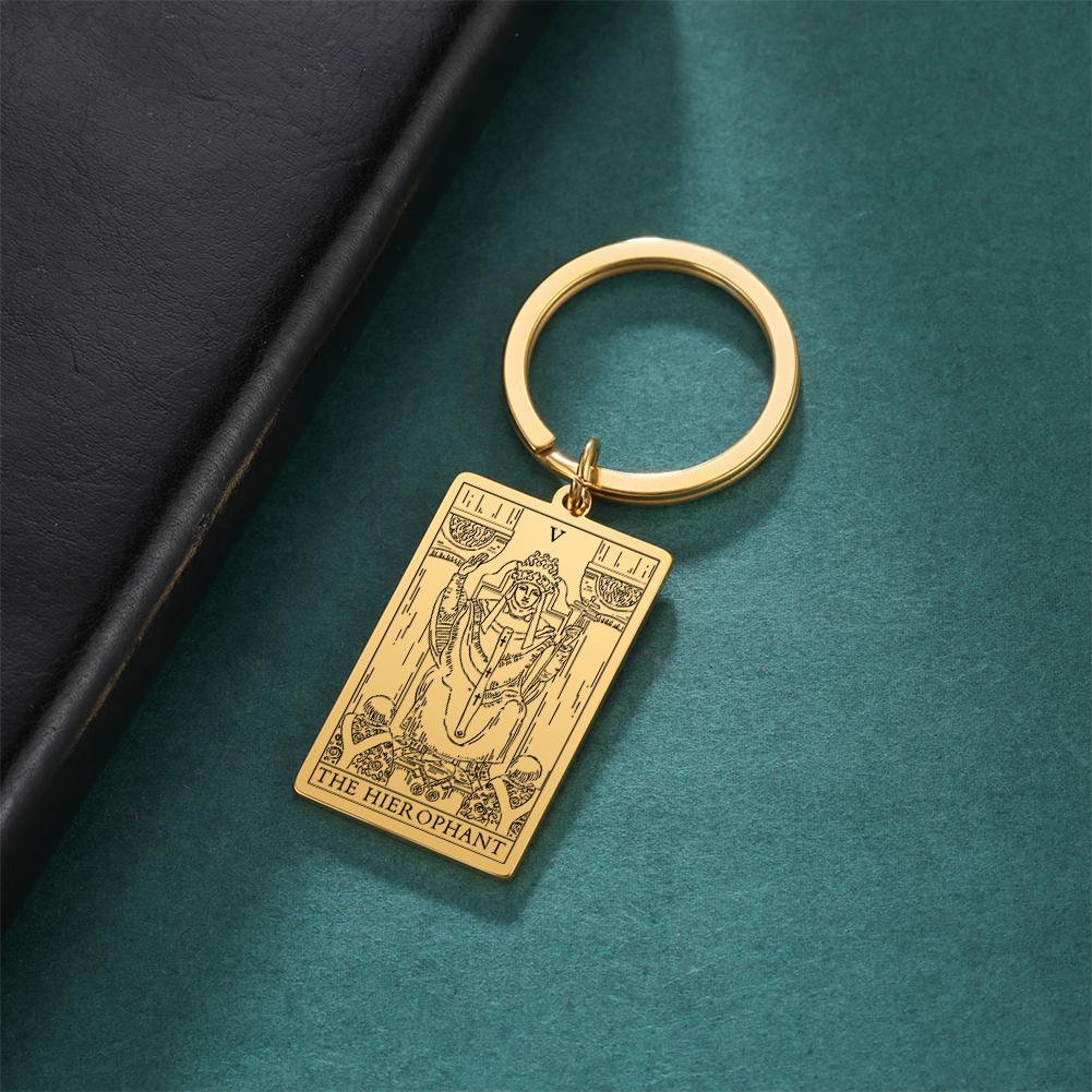 Tarot Key Chain Arcana Pendant Vintage Good Luck Key Ring Stainless Steel Wizardry Worship Jewelry Accessories Party Gift