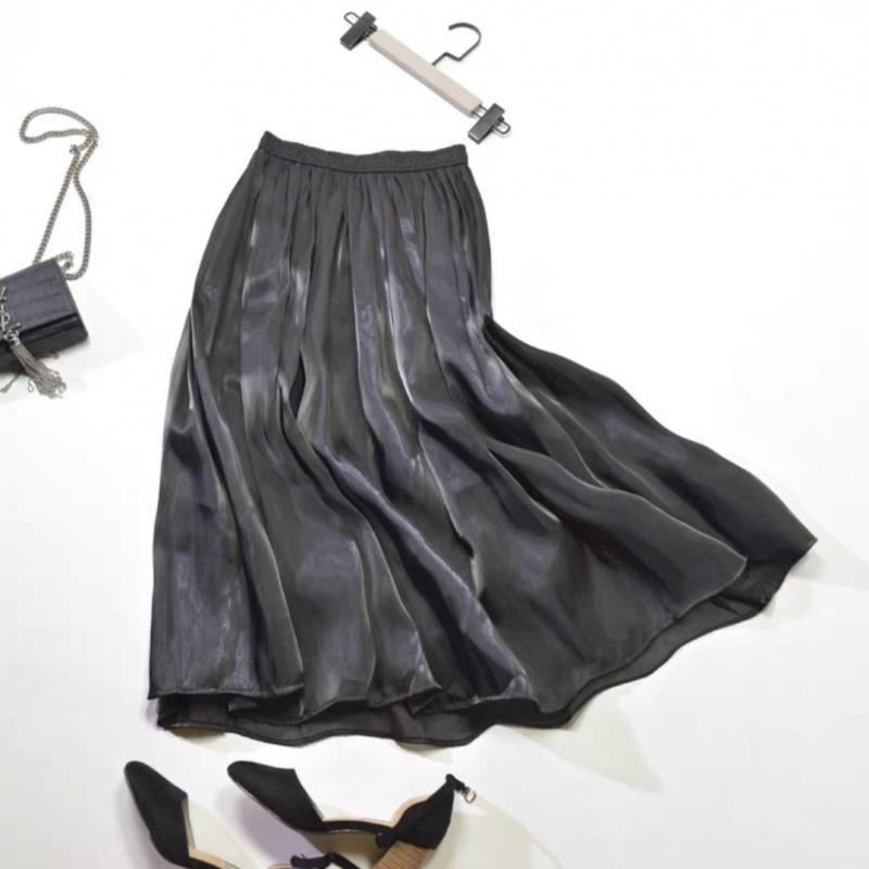 Mercerized Skirt Women'S Summer New Comfort Plus Size Cool A- Line Skirt Temperament Slimming Elastic Waist Midi Skirt