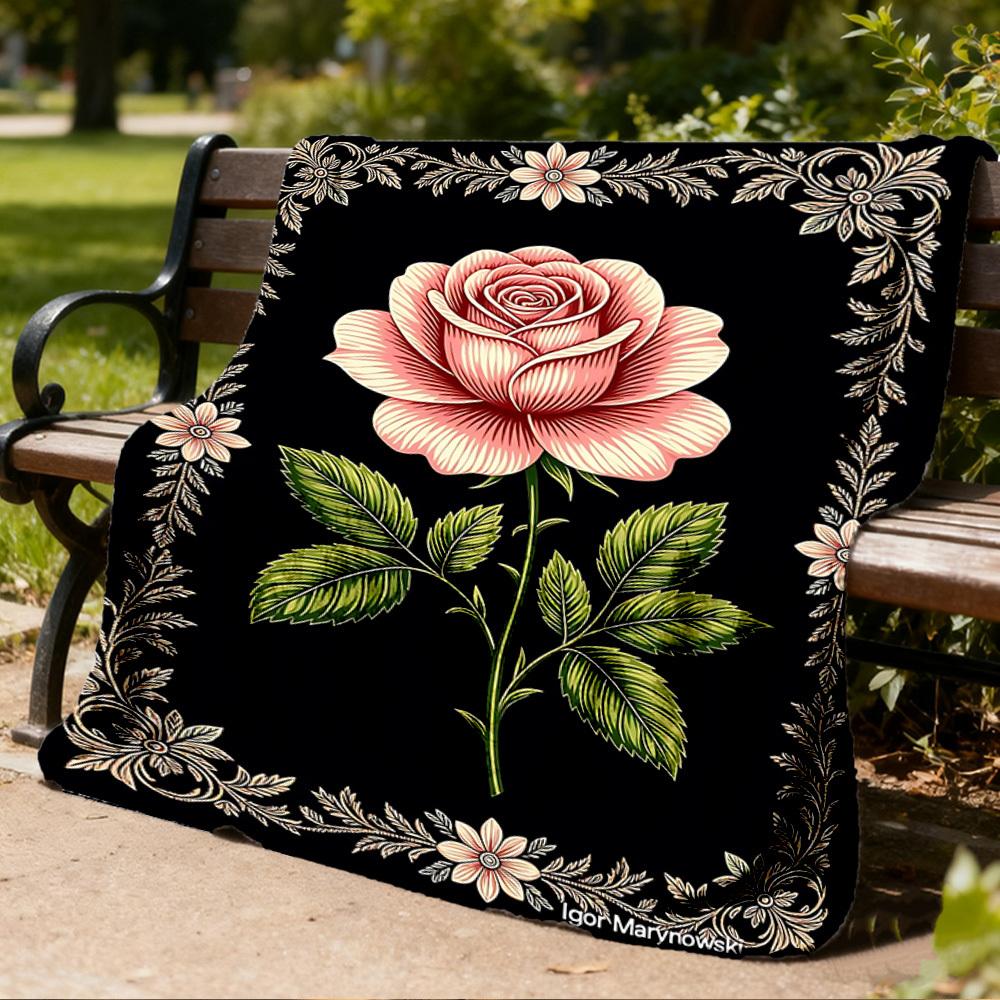 1pc Rose , Floral Outdoor Flannel Blanket Soft All Season Polyester Throw , Perfect for Picnics & Travel , Picnic Accessory