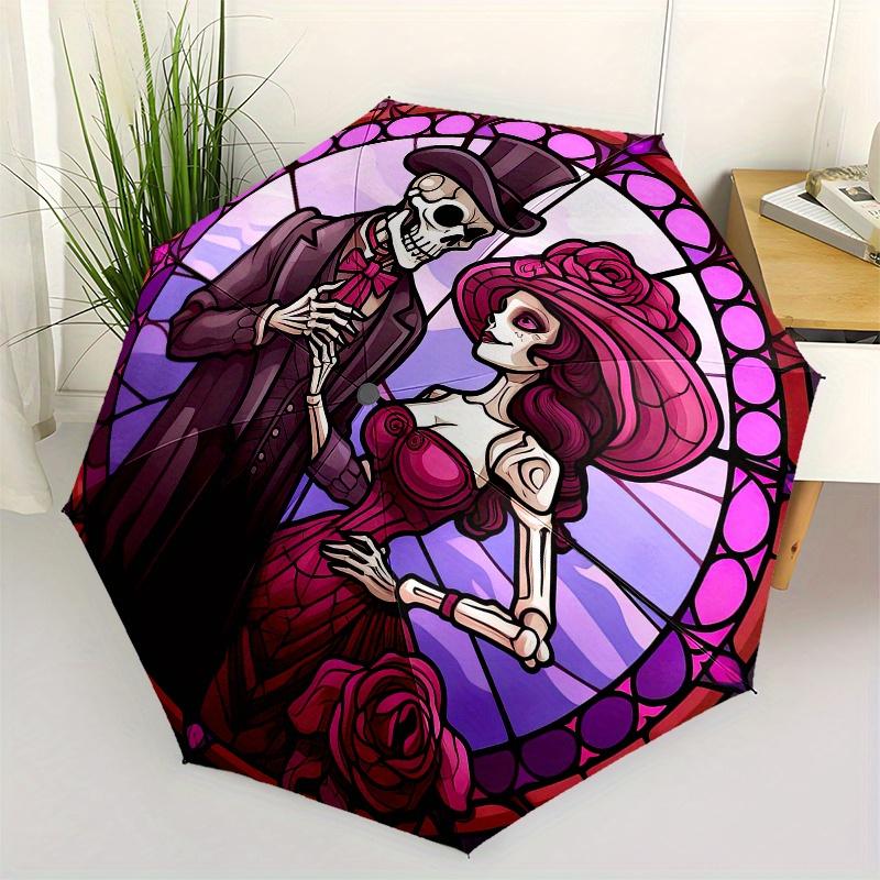 Day of the Dead Halloween or Christmas Tree Decoration Umbrella - Cute Umbrella with Cute Design, Portable 3-Fold Compa
