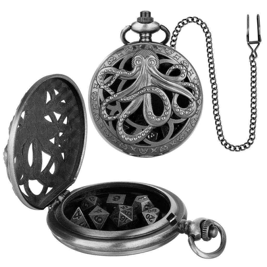 7pcs DND Mini Dice with Pocket Watch Case Portable Polyhedron Dices Dungeons&Dragons Table RPG