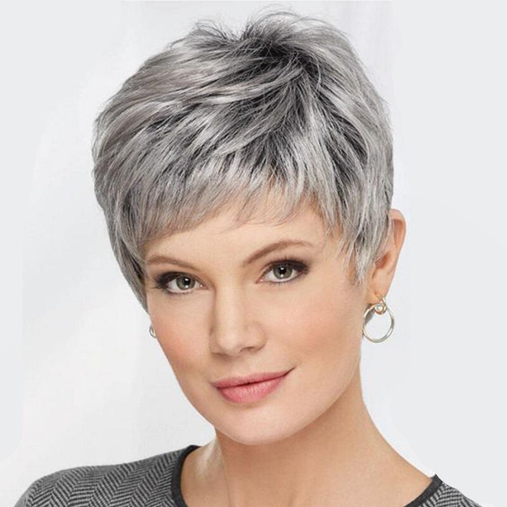 Short Silver-White Synthetic Wig for Women