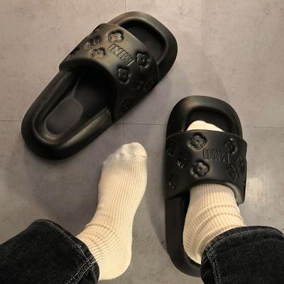 Модные милые женские тапочки, белые сандалии, шлепанцы, туфли на платформе с открытым носком для женщин 2024 года, толстые, летние, на пляже, кавайные, черные, натуральная кожа