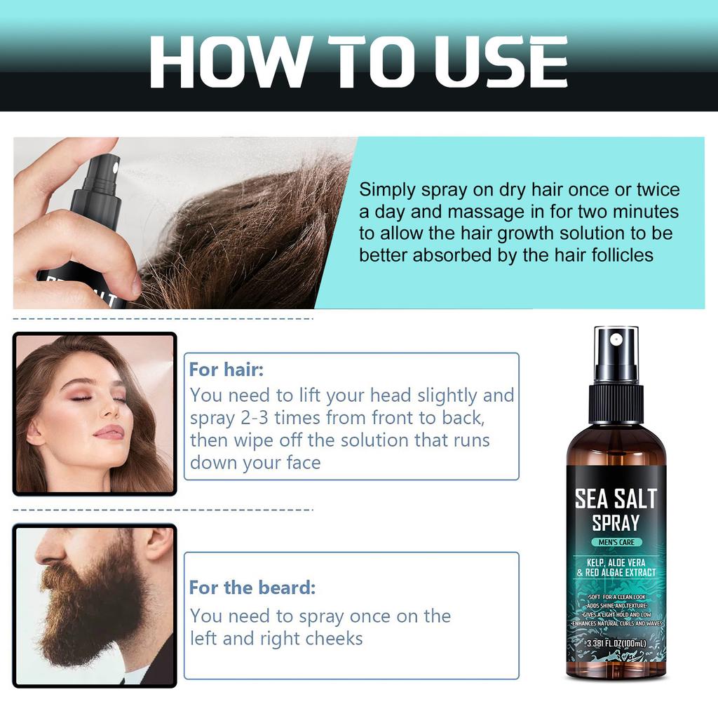 Men's Sea Salt Spray - Gently Nourishes and Moisturizes Hair, Enhancing Natural Curls and Waves,Promoting Shine and Texture - Non-stick Hair and Beard