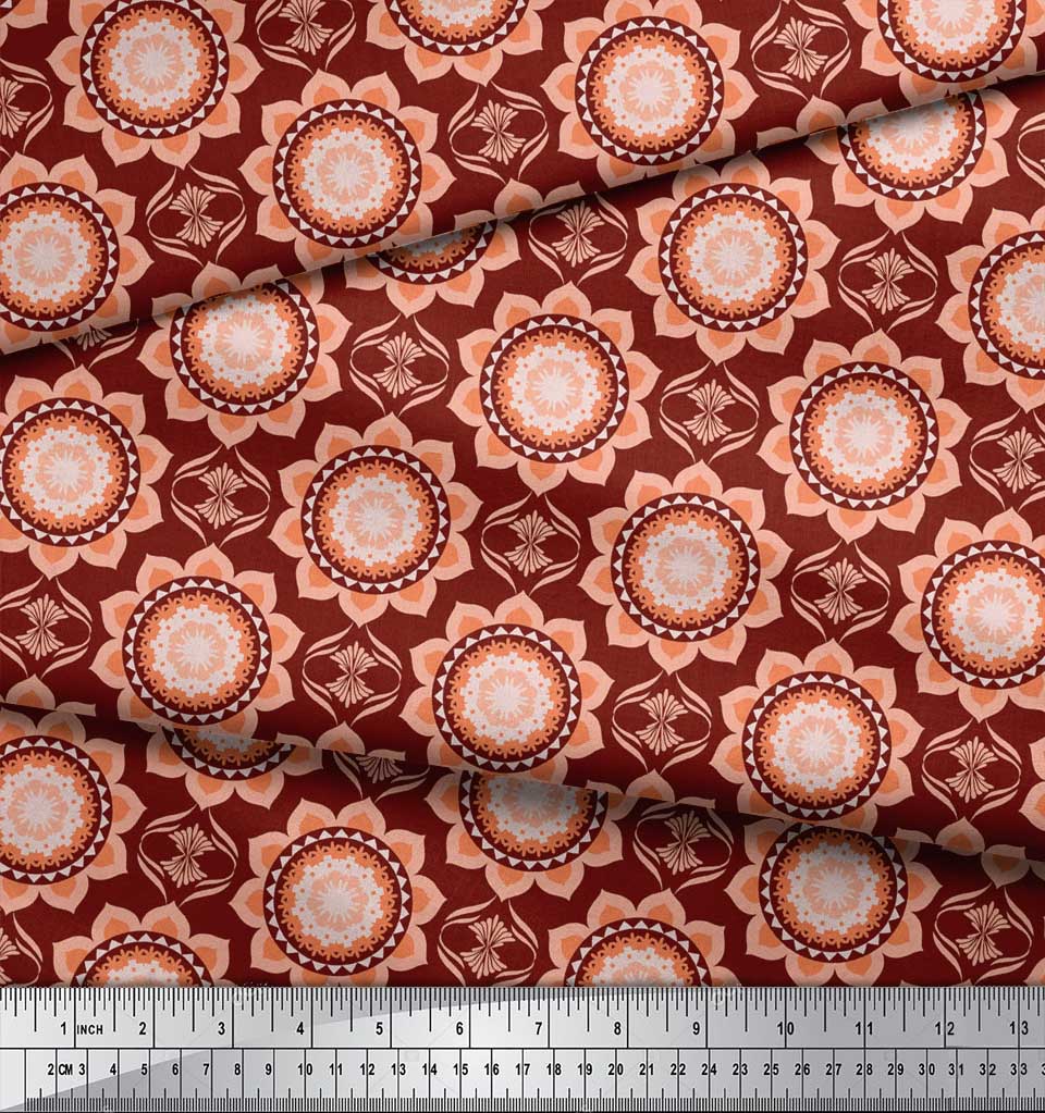 Soimoi Красная японская креповая сатиновая ткань, векторный дизайн, дамасский принт, ткань на метр, 42 дюйма
