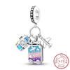 Copper Charms Bead Dangle Airplane Luggage Passport Travel Charms Fit Original Charms Bracelet Jewelry Gift