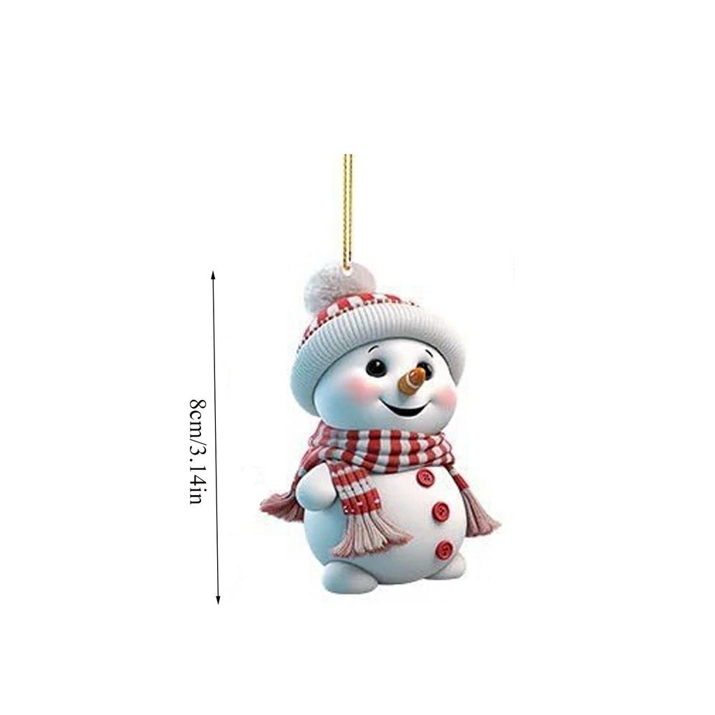 Christmas Ornament 2D Cute Cartoon Snowman Multi-Use Car Hanging Home Decor Festive Holiday Tree Pendant Decoration Set