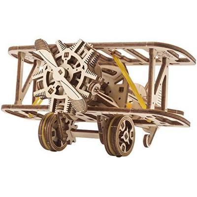 UGEARS Деревянный 3D-пазл «Мини-биплан» — набор механической модели самолета для взрослых