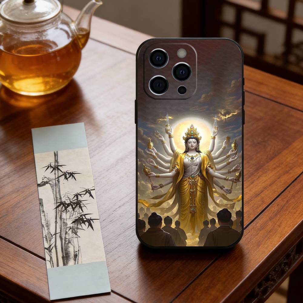 Чехол для телефона Авалокитешвара для iPhone 17,16,15,14,13,12,11 Plus,Pro Max,XS,Мягкий силиконовый черный чехол