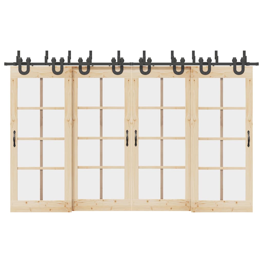 Sliding Door Hardware Set 366 cm Steel Black