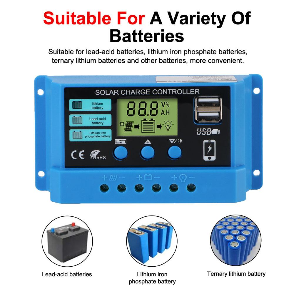 Контроллер заряда солнечной батареи MPPT PV регулятор цветной экран для литий-железо-фосфатных/свинцово-кислотных/литиевых аккумуляторов аксессуары для дома