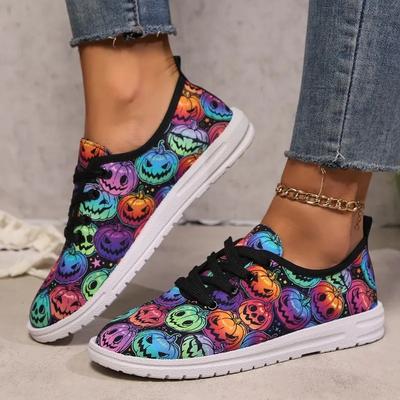 Женские кроссовки женские парусиновые повседневные туфли-скелеты женские хризантемы леопардовый 3D печатный тыквенный узор фестиваль