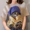 2025 New European and American Women's T-shirt Cute Cat Pattern 3D Printing Round Neck Short-sleeved Comfortable Casual Top