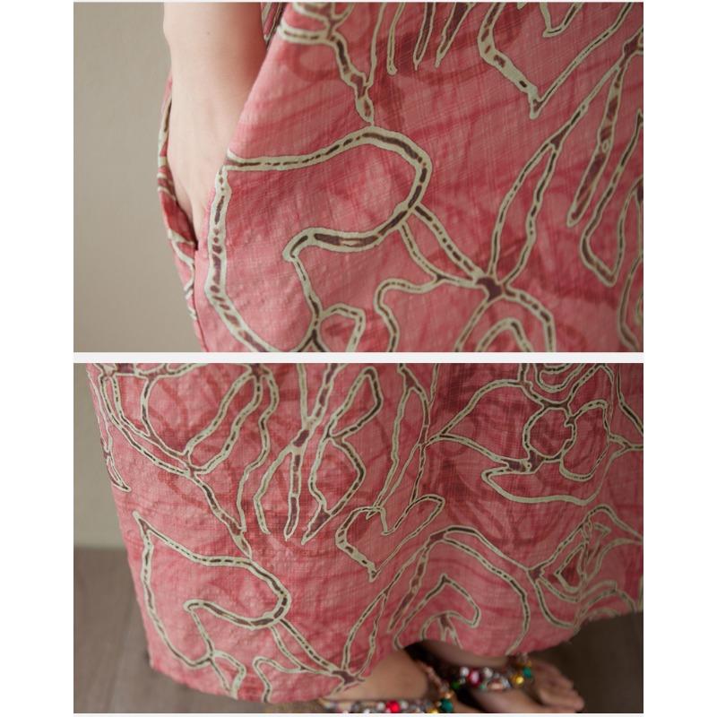 Dimanaf 2025 Summer Plus Size Dress Women Casual V-Neck Vintage Shirt Dress Loose Basic Printing Linen Dress