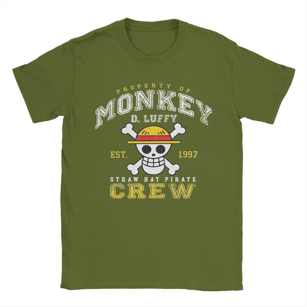 Vintage Straw Hat Pirate Crew Monkey D luffy TShirts for Men O Neck 100 Cotton T Shirts Ones Pieces Tees Classic Clothing