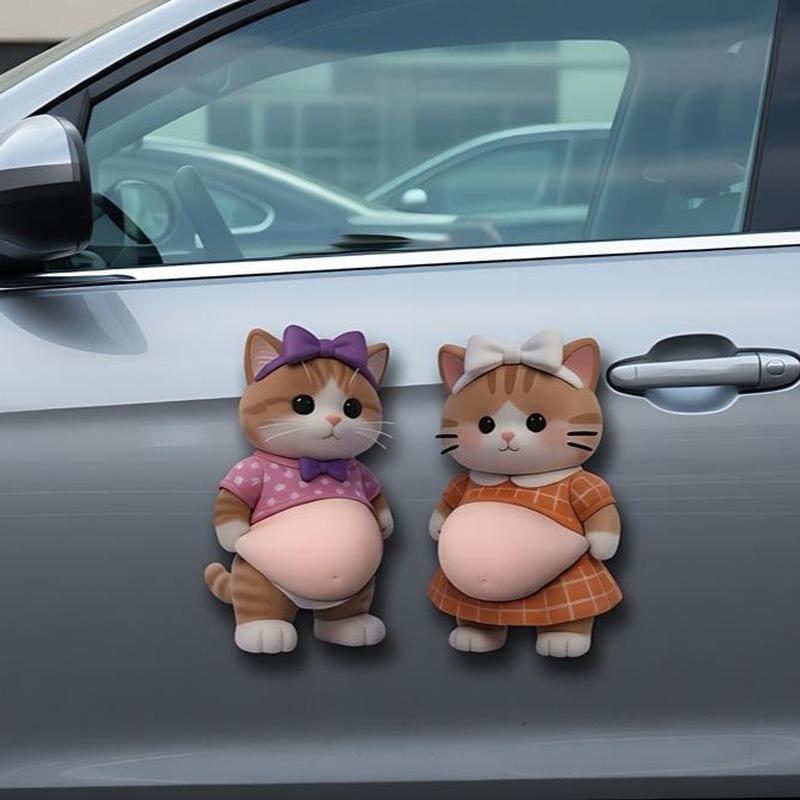3D Cat Belly Kneading Music Cartoon Cat Shiba Inu Anti-Collision Sticker Japanese And Korean Car Body Refrigerator Sticker