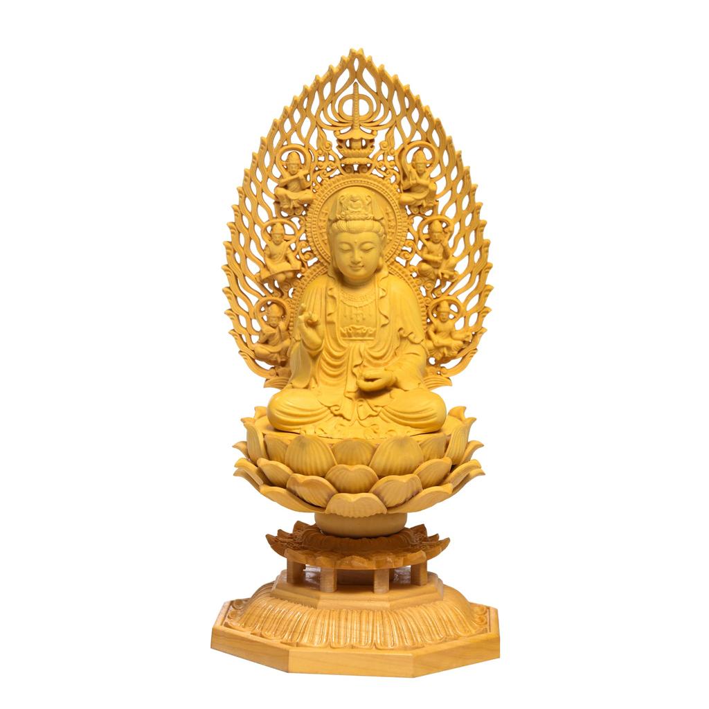 TheChanger Traditional Art Carving Buddhist Statue, Kannon Bodhisattva, Buddhist Altar Statue, Wood Carving, Flying Celestial Being Halo, Octagonal