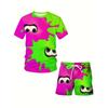 Мужская повседневная спортивная одежда больших размеров с ярким мультяшным принтом, футболка, шорты, комплект с коротким рукавом и круглым вырезом, смесь полиэстера, идеально подходит для активного отдыха