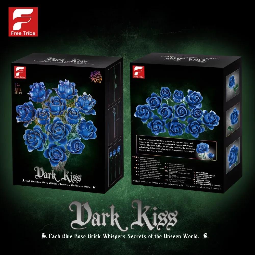 12 Blue Rose Flower Building Blocks Flower Bouquet Model Brick Home Decoration Children DIY Educational Toys Girl Romantic Gifts