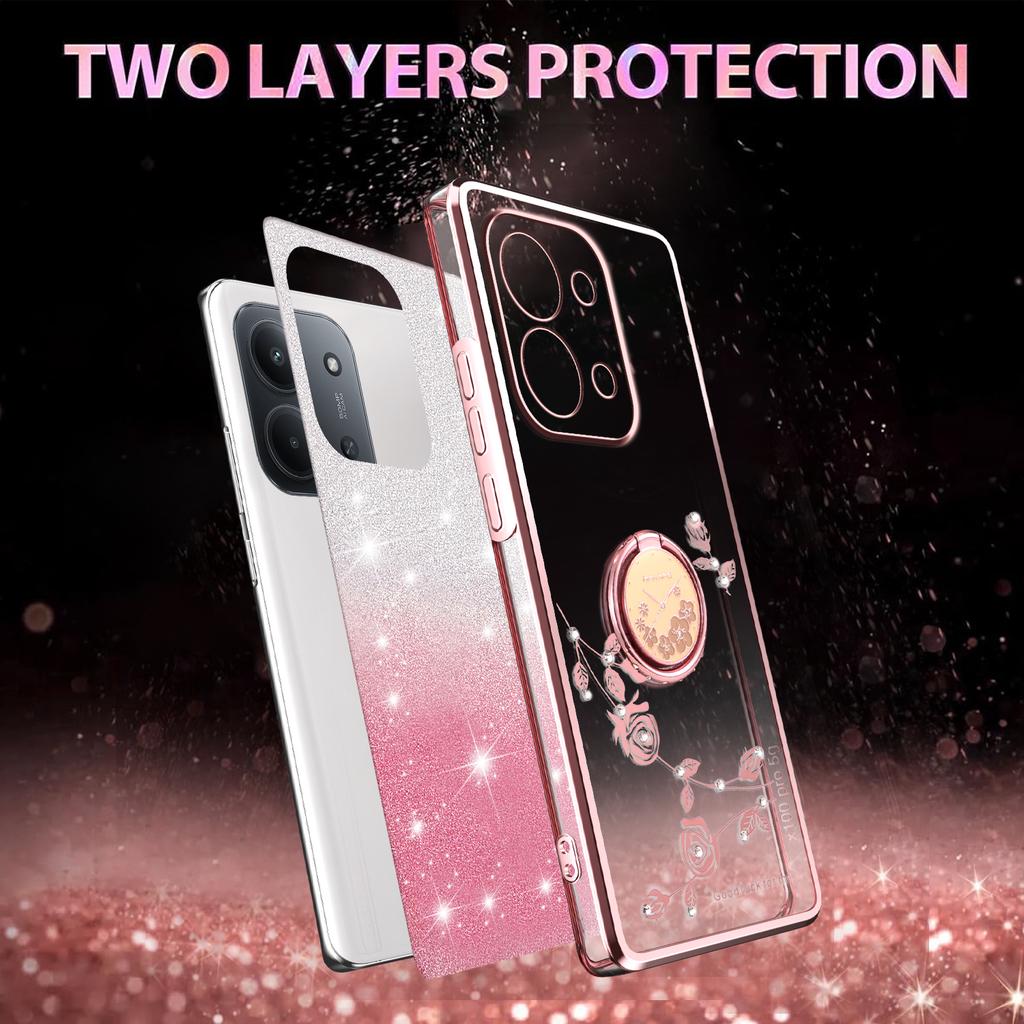 Для Xiaomi Redmi 15C 4G (США) (173мм)/5G (США) (173мм)/Poco C85 4G (173мм) Чехол-подставка ТПУ Цветы Чехол для телефона Градиент Блестки