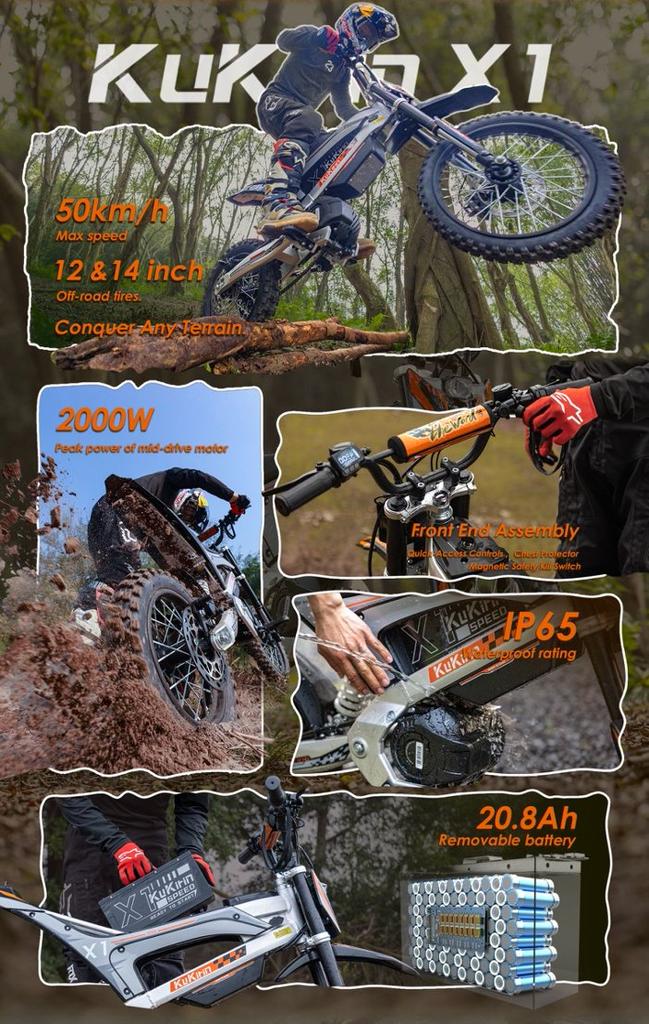 Kukirin X1 peak 2000W48V20.8Ah Full Suspension Falcon 3-Speed System Max 50km/h Off-road E-Motorcycle