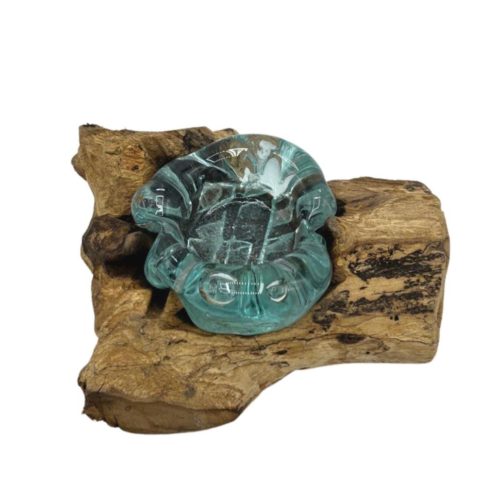 Molten Glass Candle Holder on Wood Base