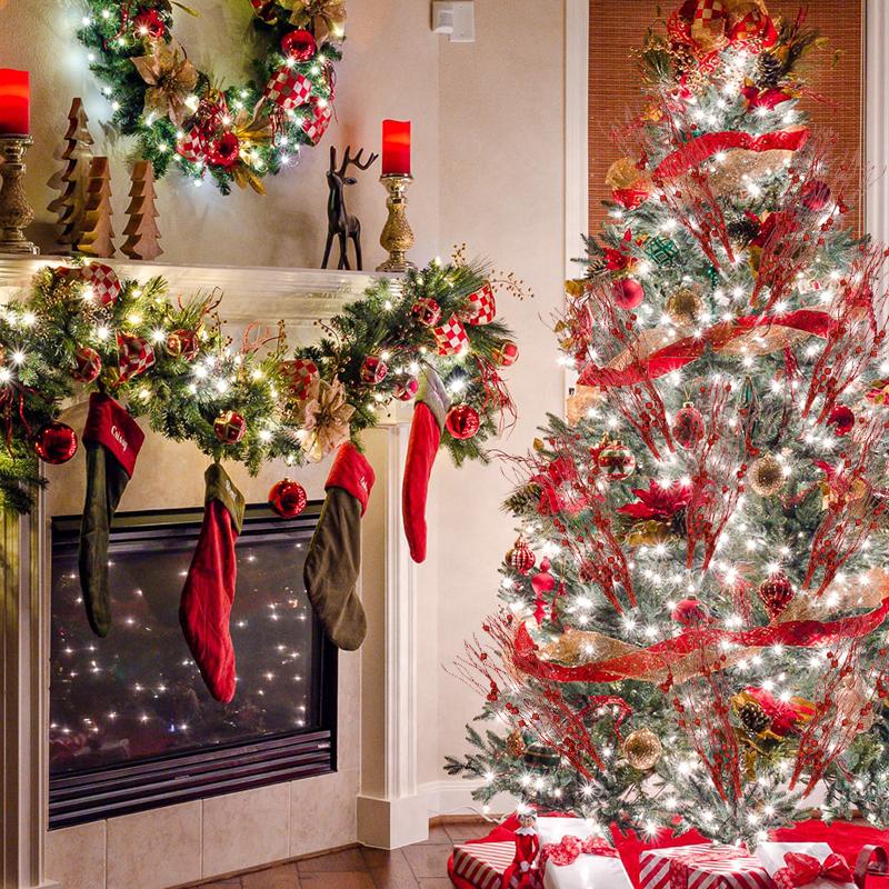 5/1pcs Christmas Artificial Glitter Berry Stem Branches Xmas Tree Ornament 2025 New Year Decoration For Home DIY Vase Filler