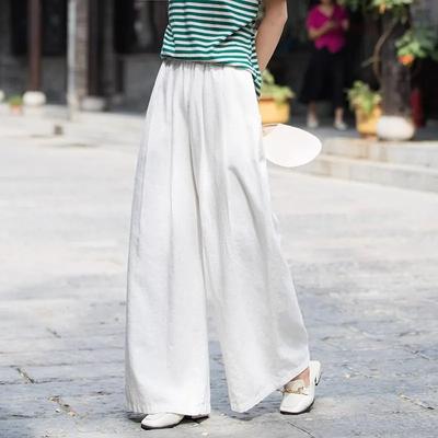 Женские брюки wide leg из хлопка и льна, женские длинные брюки, весна и лето, женские, с высокой талией, прямые, однотонные, свободные и тонкие, повседневные брюки, женские