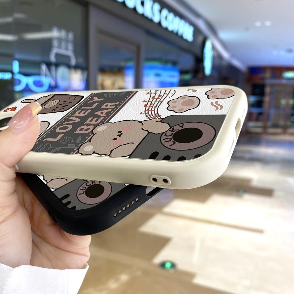 Тонкий кожаный чехол с мультяшными медведями, мягкий силиконовый чехол из искусственной кожи для iPhone Samsung Huawei Honor Xiaomi Redmi OPPO Realme Vivo