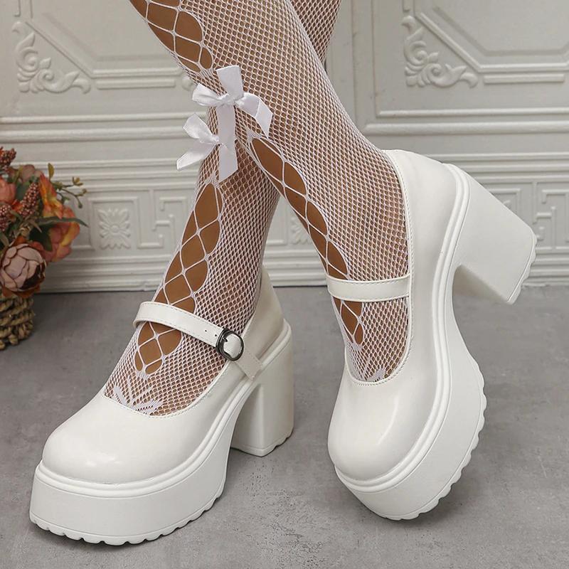 Туфли Мэри Джейн на толстой платформе Y2K, женские туфли на очень высоком каблуке, лакированные туфли-лодочки, женские туфли для вечеринок с пряжкой на щиколотке и толстым каблуком 42