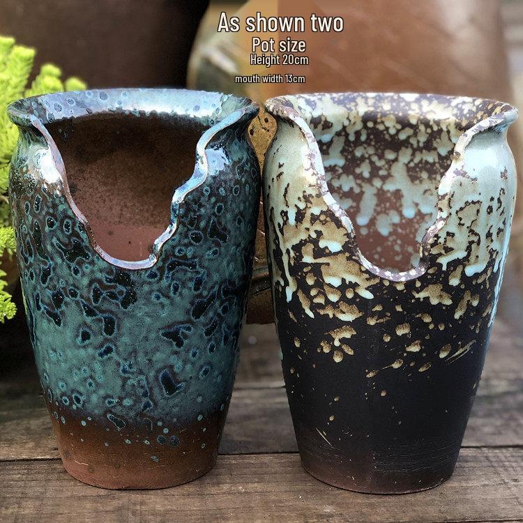 Handmade Coarse Pottery Zisha Succulent Planter - Breathable Ceramic with Cliff-like Textured Finish
