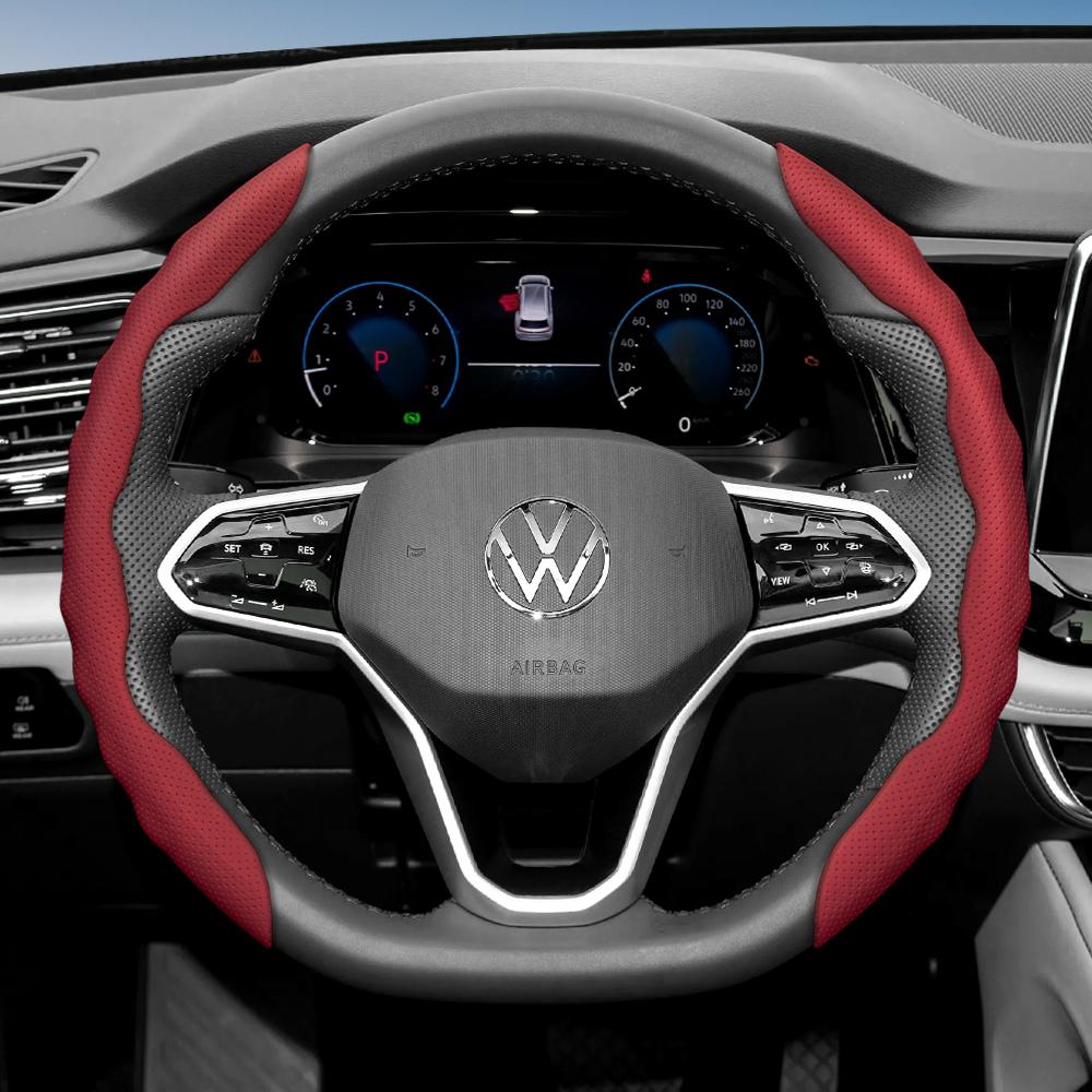 zkfan8 Suitable for Volkswagen Steering Wheel Cover, Wavy Sports Breathable Leather Segmented Anti-Slip Sweat-Absorbing