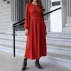 Winter Fashion Knit Elegant Dress Women Silm Long Dresses Full Sleeved O-neck Dress Regular Solid Party Shirt
