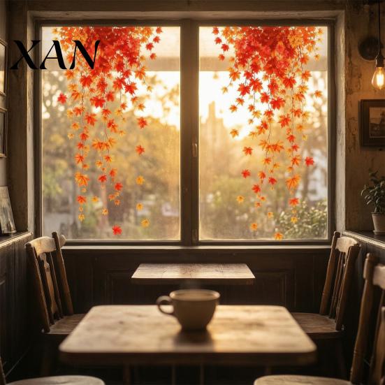 Maple Leaf Glass Decals 2Pcs Fall Window Clings, Hanging Decals, Reusable Autumn Atmosphere Clings Leaves Static Stickers for Thanksgiving Party