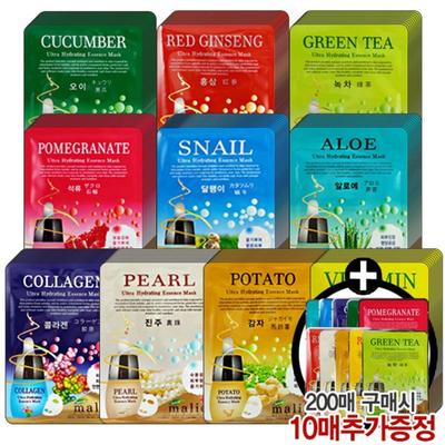 Marie Essence Mask Pack 100 листов Коллаген Улиточный жемчуг Алоэ Гранат Красный женьшень Маточное молочко Витамины Картофель Зеленый чай, 1 шт.