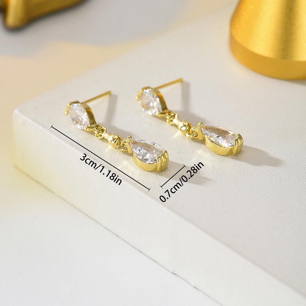 Teardrop Crystal Dangle Earrings for Women Gold/Silver Tone Water Drop CZ Drop Earrings Bridal Wedding Jewelry Gift