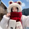 Шапка женский шарф перчатки интегрированный с капюшоном милый плюшевый зимний шарф теплый зимний плюшевый трехпредметный набор