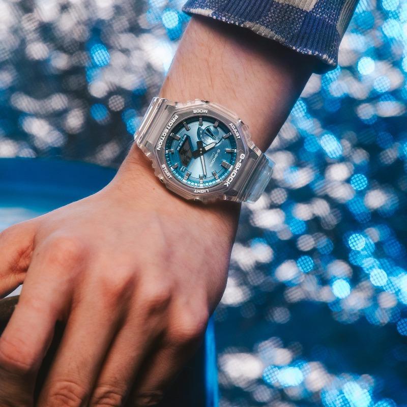 Casio Мужские часы G-SHOCK из смолы, водостойкость 200 м, аналоговые, ударопрочные, кварцевые, GA-2100BM-7A2