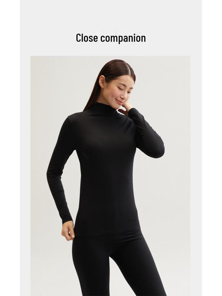 Женский облегающий хлопковый зимний теплый базовый слой со средней горловиной