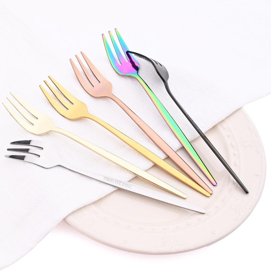 6Pcs/Set Tea Cake Snack Fork Dinnerware Cutlery Colorful Fork Set Mirror Stainless Steel Tableware Dessert Fruit Fork Silverware